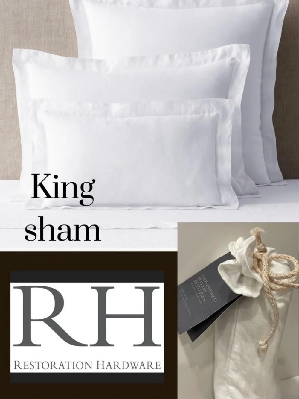 Restoration Hardware Stonewashed Belgian Linen King Pillow Sham-Set of 2 - White